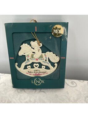 Lenox 1997 Babys First Christmas Rocking Horse Ornament Gold Accents Porcelain N